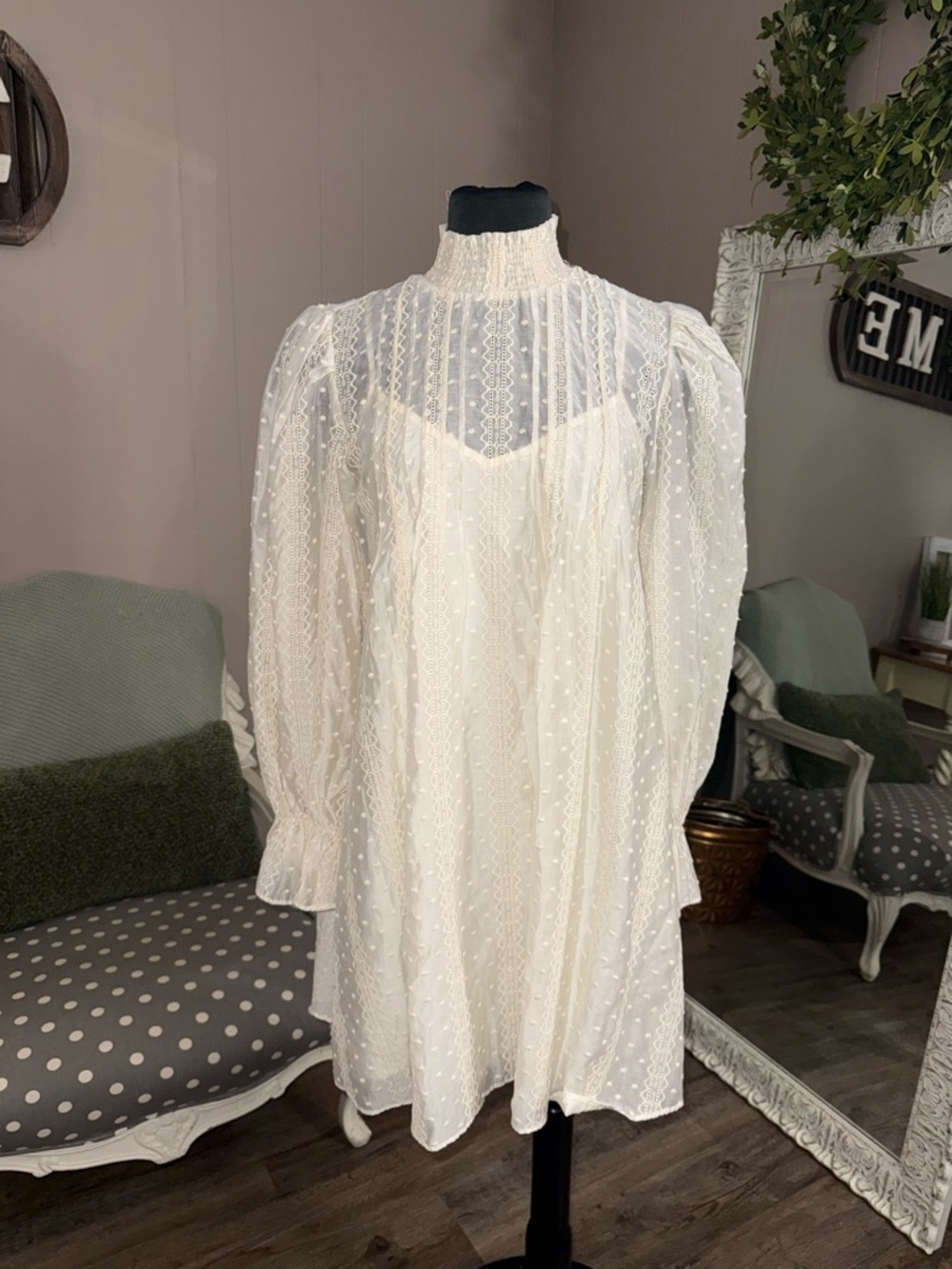 English Factory • Embroidered Smocked Neck Organza Dress - Picture 10 of 16